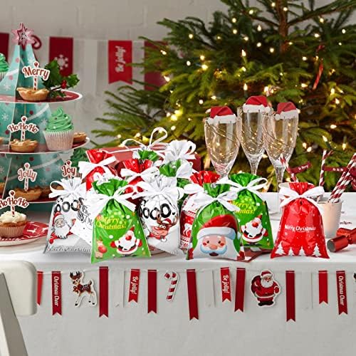 QPOUT Божиќни торби за подароци за влечење во 9 дизајни, 36 парчиња фолија Божиќни подароци за завиткување, средни Божиќни торби за Божиќ,