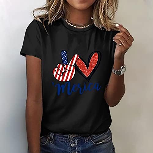 Американска кошула со знаме за жени со кратки ракави Основни маички Облекани графички маици Starвездички ленти САД врвови на 4-ти