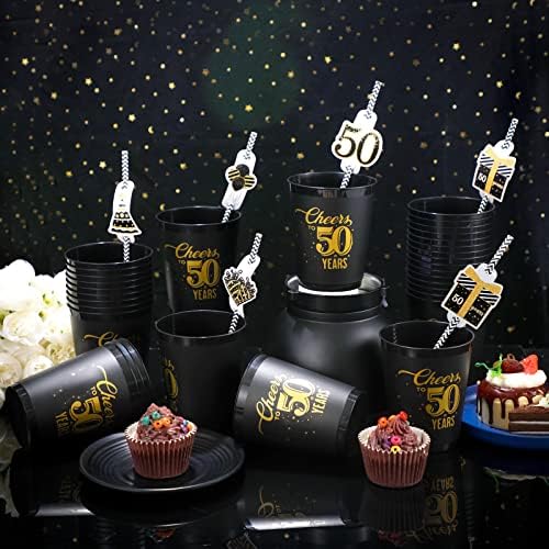 32 Пакувања на 50 -ти роденденски чаши за роденден на 50 години украси 16oz пластични стадион чаши со роденденска забава за еднократна употреба