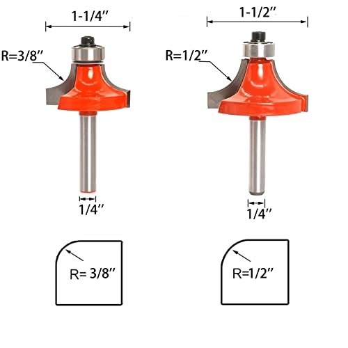 Sinoprotools 6pcs Заоблени Рутер Битови Постави 1/4 Стебло, со 6 Лежишта 3/8 Агол Круг Во Текот Рутер Битови, Карбид Заокружување