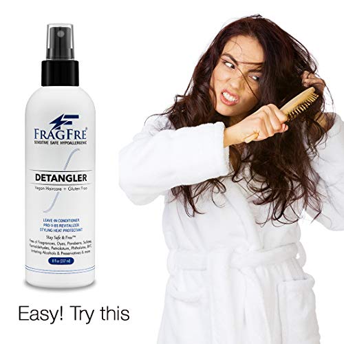 Fragfre Detangler 8 Oz - Мирис без хипоалергични парабени бесплатни - кондиционер за оставање на косата за чувствителна кожа - Заштитник