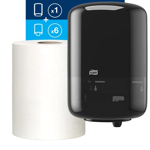 Tork Industrial Centrefeed Dispenser Black - M2 + Refill - Centerfeed Paper Briper White, 6 x 305 листови