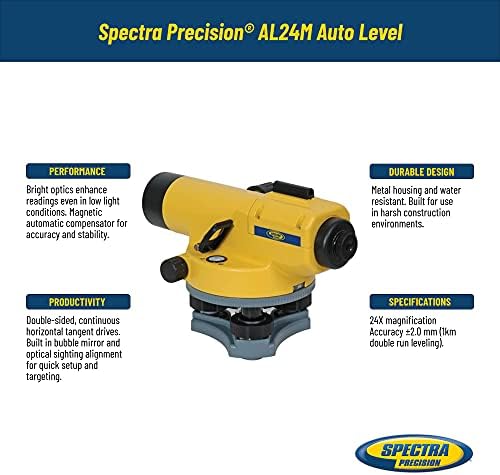 Spectra Precision AL24M Auto ниво со магнетски поттикнат компензатор, зголемување на 24x, мерење на хоризонтален агол