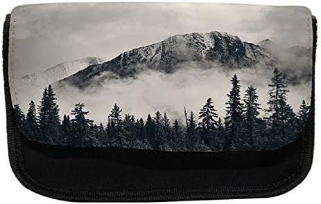 Зачудувачки случај на молив на национални паркови, чад планински карпа, торба со молив со ткаенини со двоен патент, 8,5 x 5,5, црно -бело