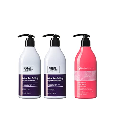 2 x 16,9 fl Oz Purple Shampoo & Conshander Set со 16,9 fl Oz keratin Непречен балсам, без сулфат, парабени и глутен