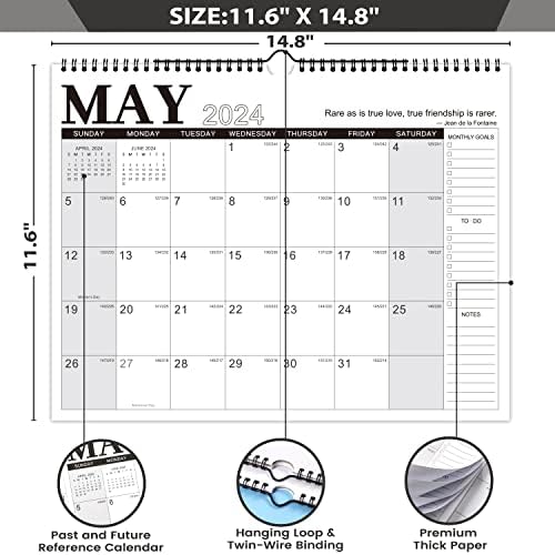 Календар 2023-2024-Wallиден календар 2023-2024 од јули 2023 година-декември 2024 година, 18 месеци висина календар, 15 x 11,5, Спирално врзување