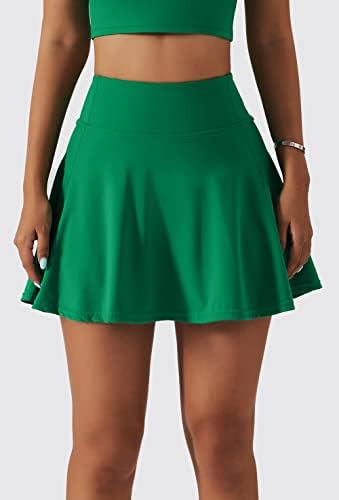 Ulteumенски тениски здолниште за тенис со високи и затегнати атлетски голф Скор со страничен џеб и вградени шорцеви за жени