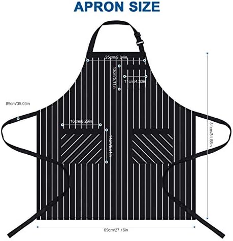 Syntus 2 пакет прилагодлива биб престилка со 3 џебови за готвење кујнски престилки за жени готвач, црно/бело пинстрип