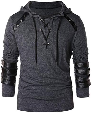 XXBR готски кошули со маички за мажи, чипка на врзани витешки пуловер со дуксери на врвови на врвови на тинејџерски момчиња средновековен скокач