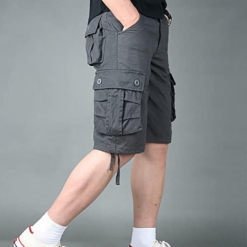 Машки шорцеви на Ymosrh, случајни средни половини, исечени панталони Мулти џебови на отворено права панталони за нозе шорцеви