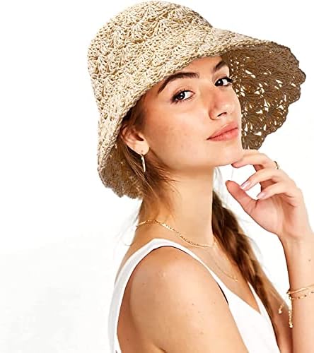 Сонце капа на жени лето пакувачки корпи капи бохо плажа слама за жени УВ заштита симпатична капаче за преклопување за дами девојки