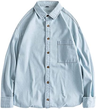 Undershirt for men gutter надолу од кошула памучна кошула Комплетна ракав со сингл кошули со цврста боја џемпер во боја