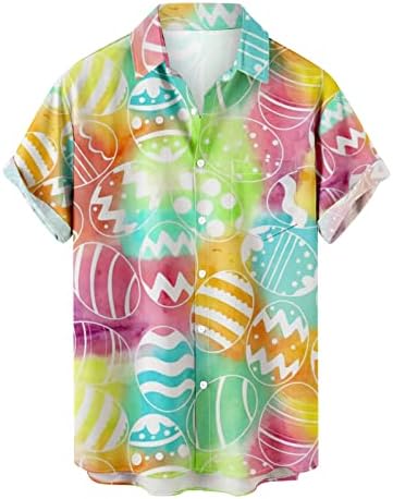 Машки Велигденски кошули моден графички принт на Хавајски тимови врвни кратки ракави удобни плажа блуза обични врвови со џеб