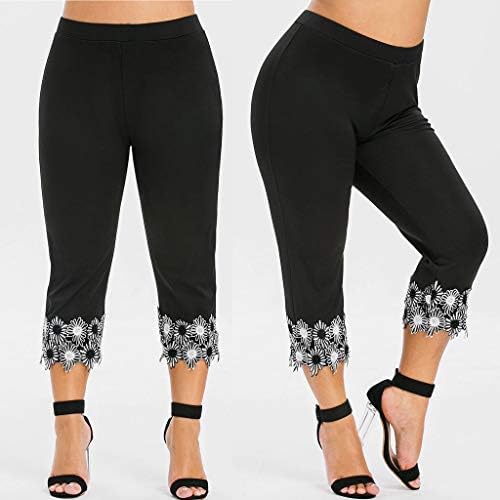 Плус големина жени со висока половината чипка хеланки се протегаат Везници исечени јога панталони тренингот фармерки за контрола