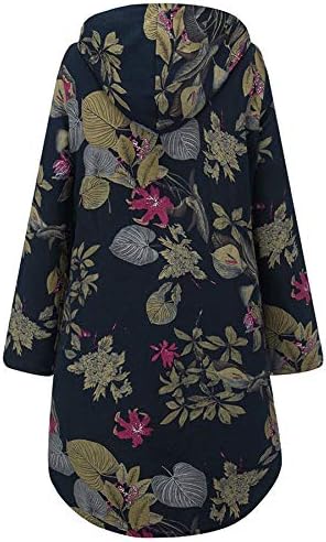 Andongnywell дами топла надворешна облека цветна печатена качулка со гроздобер палта со долги ракави за печатење на качулка со аспиратор