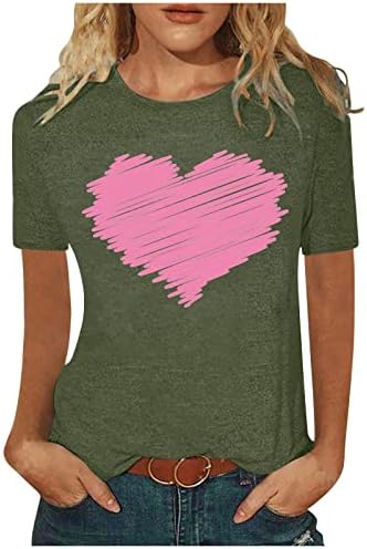 Валентин кошули за жени врзаат боја loveубов срце графички маица кратки ракави за в Valentубените кошули за удобност