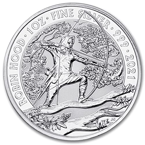 2021 МК 1 Мл Сребрена Монета Робин Худ Брилијантна Нециркулирана Со Сертификат За Автентичност од кованица фунти 2 БУ