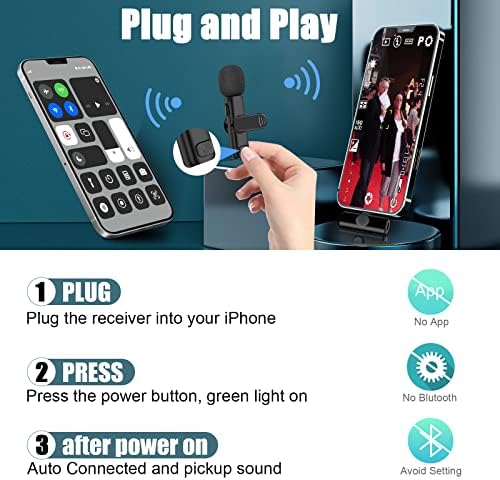 Безжичен микрофон за безжичен лавалиер за iPhone iPad, професионални безжични микрофони, безжичен MIC Plug-Play, микрофон на лаптоп