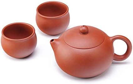 Рачно изработено сет за чај со зиша, чај со голем капацитет керамички Xishi чајник со сет од 2 чаши чај, 10oz/300ml