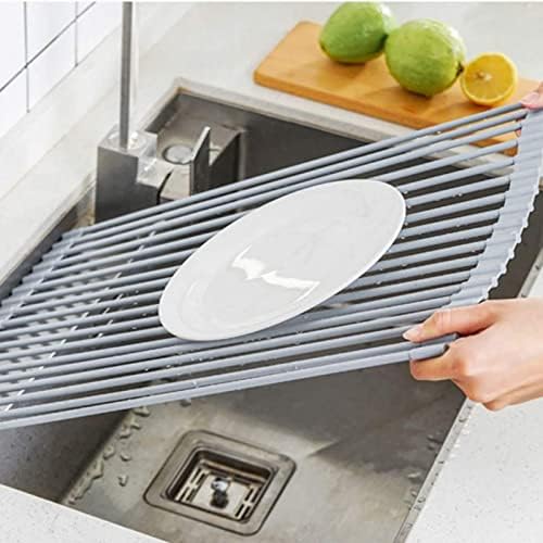 Moumouten Преклопна мијалник за мијалник, не'рѓосувачки челик се тркалаат сад за сушење на садови со силиконски ракави, над кујнскиот мијалник