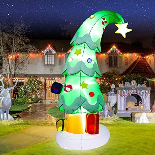 6 нозе надувување на новогодишна елка на надувување на Божиќната декорација поставена со LED-вграден LED, пластичен удел, железен обетка,