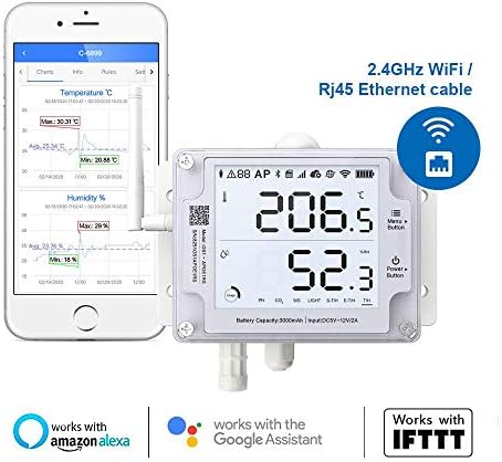 Ubibot GS1-AETH1RS + TH30S-B Етернет термометар Хигрометар, Сензор за влажност на температурата на WiFi, дневник на податоци