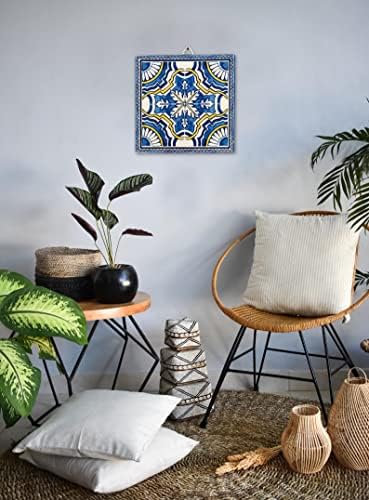 Керамичка плочка за керамички плочки на палмето со португалски дизајн на азулејос и поддршка од плута со анти -лизгање | Trivet