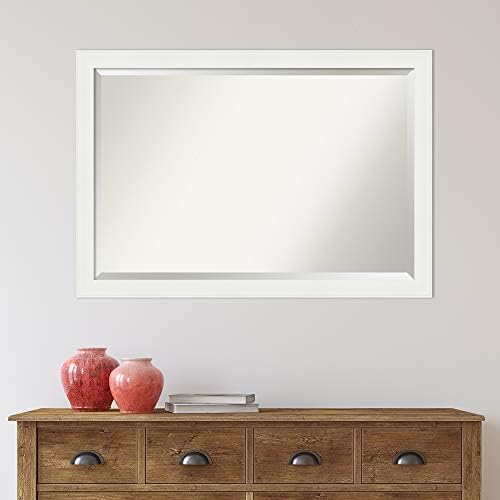Аманти Уметност Закосено Огледало За Бања, Суета Бела Тесна Рамка-Ѕидно Огледало Бело, Големо