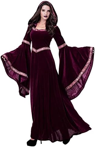 Liangtuohai Делукс со качулка облеки за возрасни костуми за возрасни облеки облеки за Ноќта на вештерките костуми вино фустан Б371
