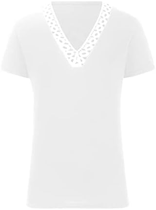 Женски лето 2023 обични врвови со долги ракави чипка V врат плус маички со големина трендовски тренинг со краток ракав, симпатични графички маички