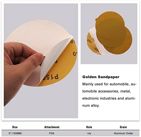 ZSBLXHHJD Абразивна шкурка од 6 инчи 150 мм Златен ПСА самолепливо пескарење диск, погоден за суво пескарење хартија на да Сандер за