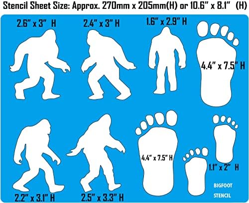Bigfoot yeti Sasquatch Големо нозе чудовиште Апе шепа Печати Шаблон за матрици, разни големи силуети за големи нозе, 10.6''x8.1 ''