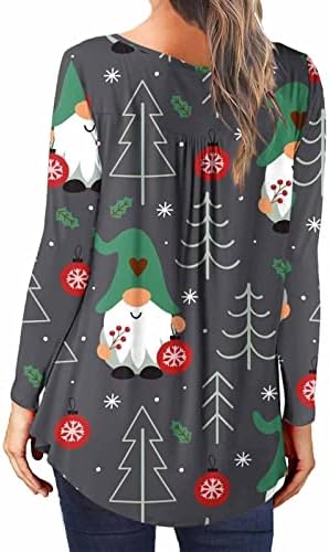 Женски Обичен Божиќен Печатен Пуловер Со Кружен Врат Копчиња Со Долги Ракави Блузи