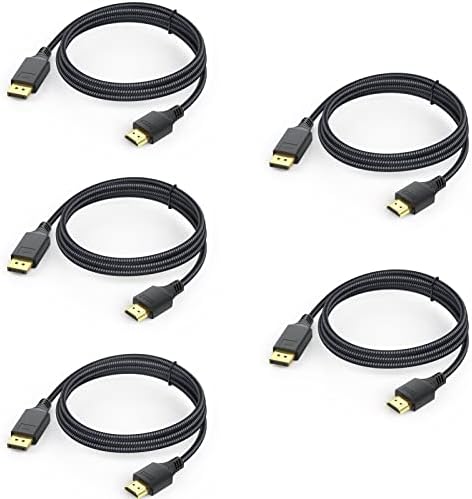 DTEEDCK DISTALYPORT TO HDMI CABLE 6 стапки 5 пакувања, DP Daspaly Port до HDMI кабел адаптер плетенка со кабелски маж до машки за монитор HDTV