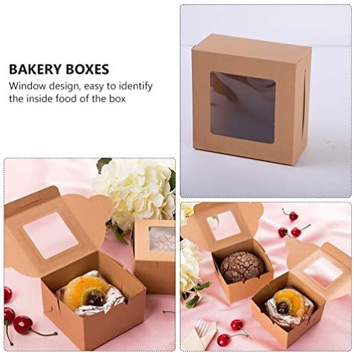 Хемотон 10 парчиња Кутии За Кекси Од Крафт Хартија Единечна Торта Кутија За Пекари Пакување Со Јасен Прозорец За Прикажување Кутии За