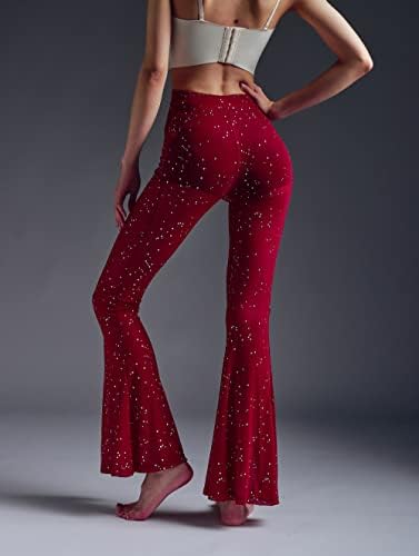 Anlaey Rave Mesh Sheer Dance Pants Sparkly Sequin Flared Bell Bottom Pants High Weaist Festival Clubwear облека за жени за жени