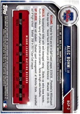 2019 Bowman Chrome Properces BCP-2 Alec Bohm RC RC RCIKIE Philadelphia Phillies Baseball Trading Card