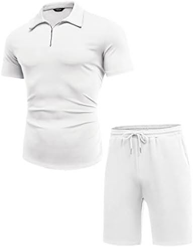 Коофанди машки поло маица и шорцеви поставени 2 парчиња летни облеки модни обични атлетски шорцеви сет