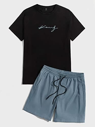 Фиокса облека со две парчиња за мажи мажи со букви графички мета и шорцеви за половината за влечење