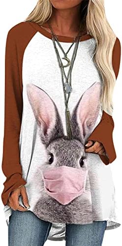 Грасве ги обиколи маиците со долги ракави за жени Смешни зајаче зајаци печати џемпери за џемпери Туника врвови