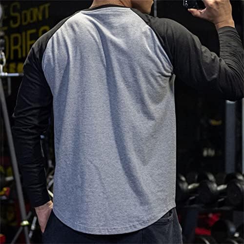 Ангонџивел Менс со долги ракави, екипаж на вратот, памучна боја, блокирана капка капка опашка маица маица фитнес облека