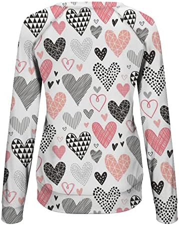 Ден на в Valentубените џемпери за жени сакаат срцеви печатени екипаж вратот со долги ракави кошули за одмор, обични врвови на пулвер