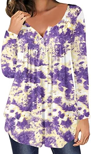 Wirziis tunic кошули за жени плус големина на копче V вратот henley кошули проточен плетенски долги ракави скриени стомачни блузи