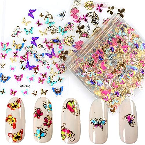 Налепници за уметност на ноктите од пеперутка во качимо за акрилни нокти, 30 листови само-лепете налепници за нокти, материјали за уметност за