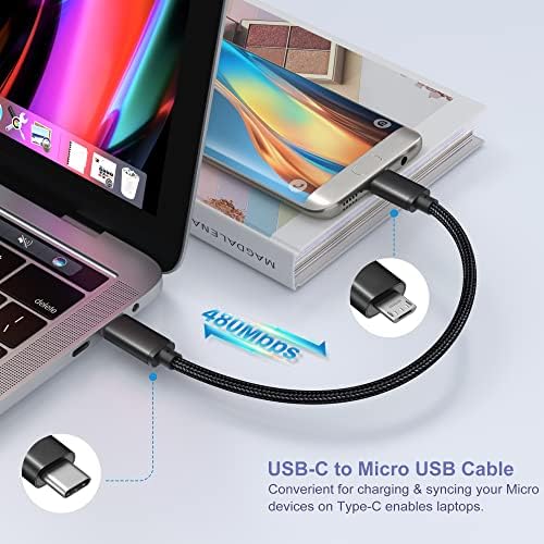 eversame USB C До Микро USB Кабел 1FT, Најлон Плетенка Краток Тип C До Микро USB Кабел Компатибилен Со Samsung Galaxy S7 S6, J7,