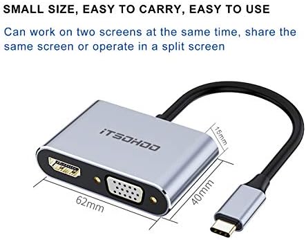 USB C до HDMI VGA адаптер, Itsohoo USB Type C Thunderbolt 3 до VGA HDMI 4K Converter за MacBook Pro/Air 2020, iMac, Dell XPS 13/15, Surface