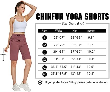 Чинфун 10 Бермуда шорцеви за жени со високи половини со високи половини, носат атлетски долги шорцеви со џебови