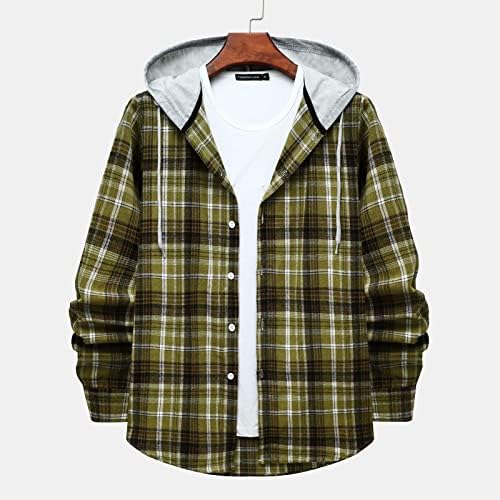 Firero Mens Claid кошули со качулки со палто копче надолу со качулка фланела кошула на отворено лесен ракав лесен ракав лесни јакни