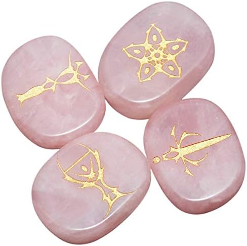 Sharvgun Hualing Crystal 4 парчиња врежан тарот симбол палми камења Реики балансирање, роза кварц