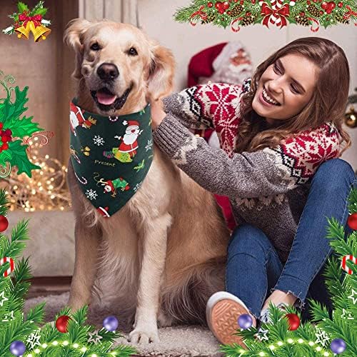 Божиќна кучиња Бандана 4 пакет - меки и дише триаголник за миленичиња со миленичиња, шамии, полни со модели на елементи на Chirstmas,